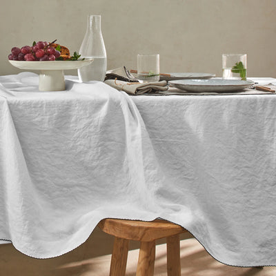 Nappe en lin bord crochet gris minéral