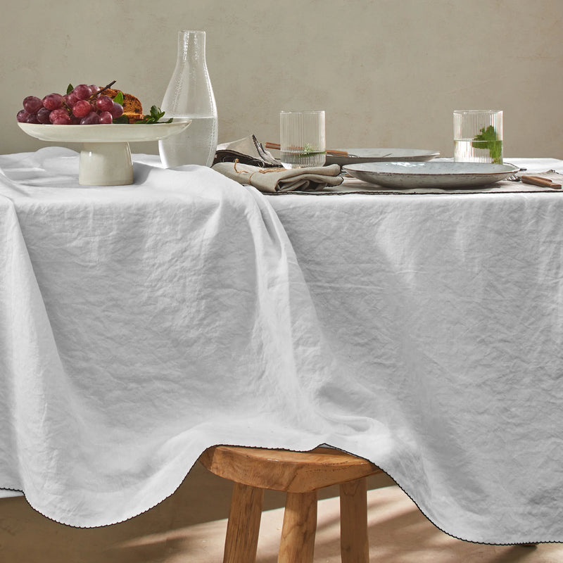 Nappe en lin bord crochet gris minéral
