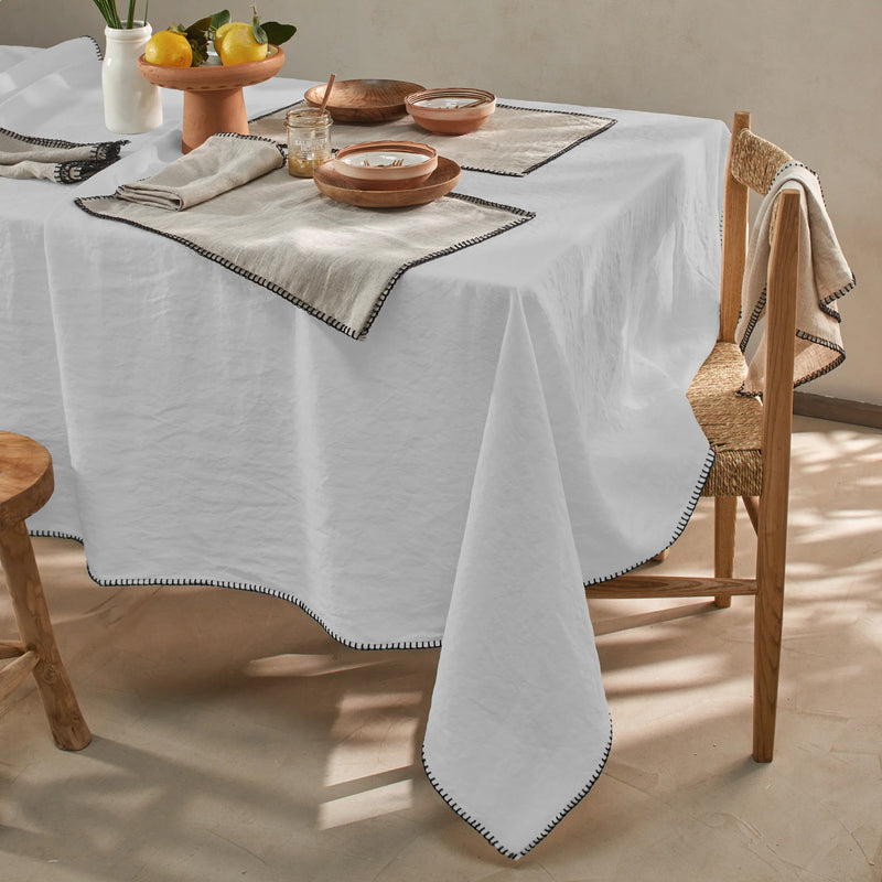 Nappe rect. point de cheval en lin lavé gris minéral