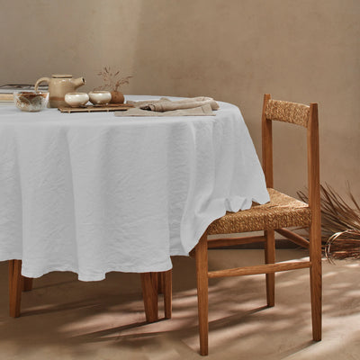 Nappe ovale sur mesure en lin lavé ajouré gris minéral