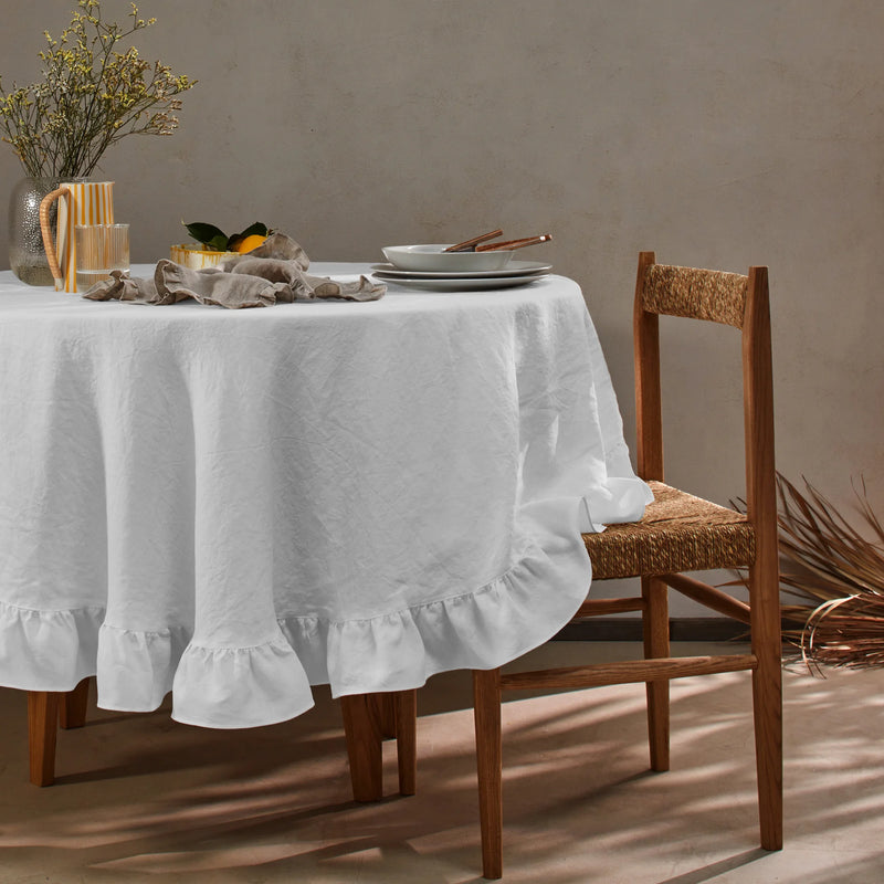 Nappe ronde en lin à volant gris minéral