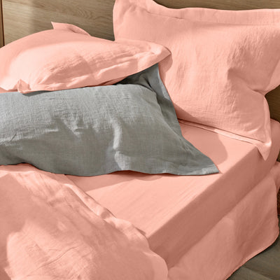 Taies d'oreiller en lin à volants plats (lot de 2) Rose