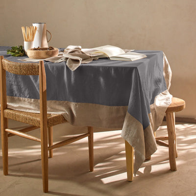 Nappe Pure Lin avec bordure contrastée gris plomb