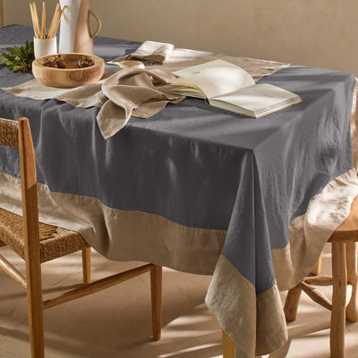 Nappe 100% Lin avec bordure contrastée gris plomb