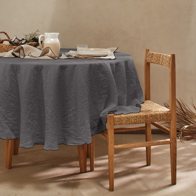 nappe ronde "bourdon" en lin sur mesure gris plomb
