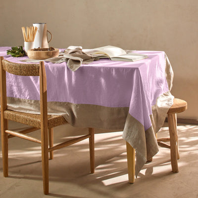 Nappe 100% Lin avec bordure contrastée lilas
