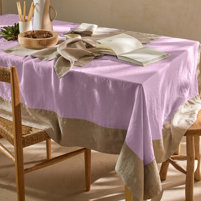 Nappe bicolore en lin lavé lilas