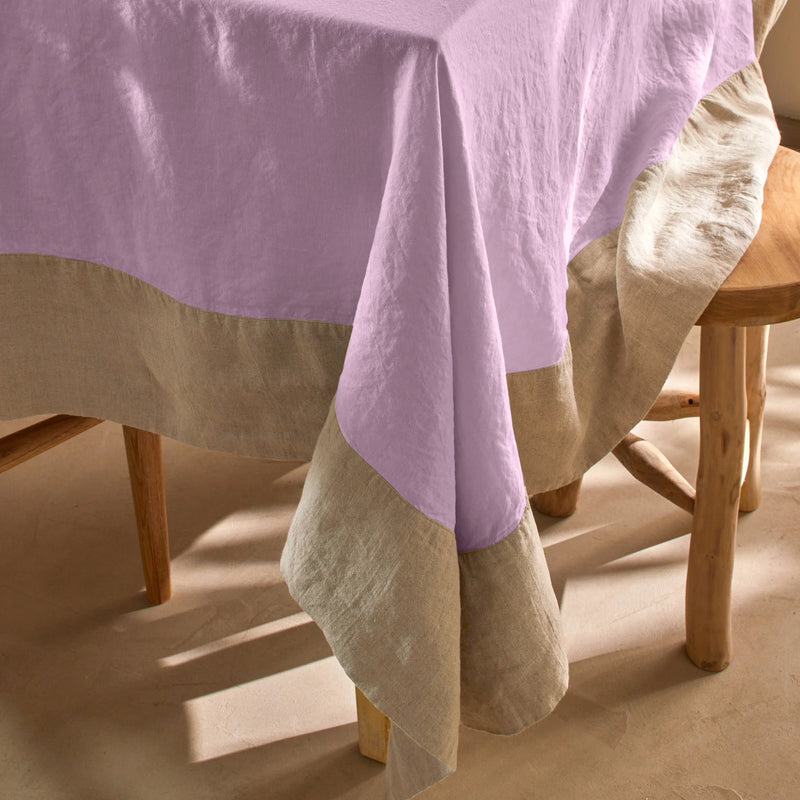 Nappe Pure Lin avec bordure contrastée lilas