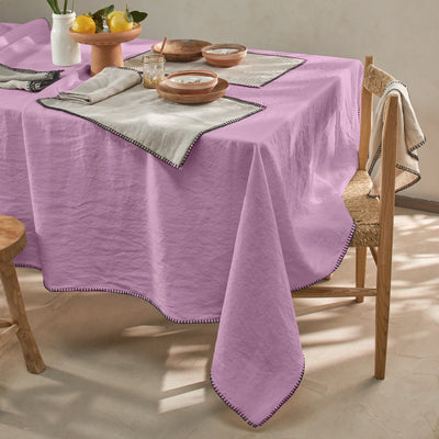 Nappe rect. point de cheval en lin lavé lilas