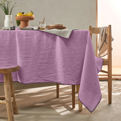 Nappe rect. point de cheval en lin lilas