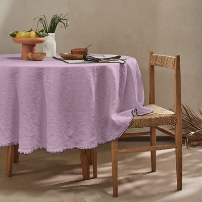 Nappe ronde point de cheval en lin lavé lilas