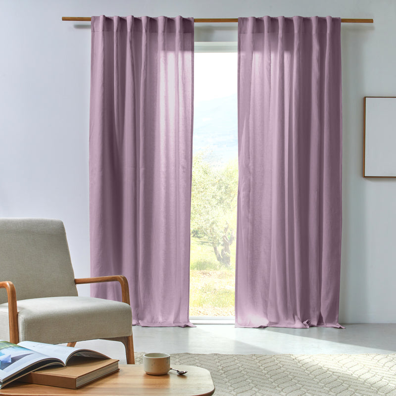 Rideau en lin drapé sur mesure Lilas