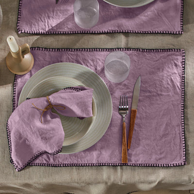 Sets de table "Point de Cheval" en lin lavé lilas
