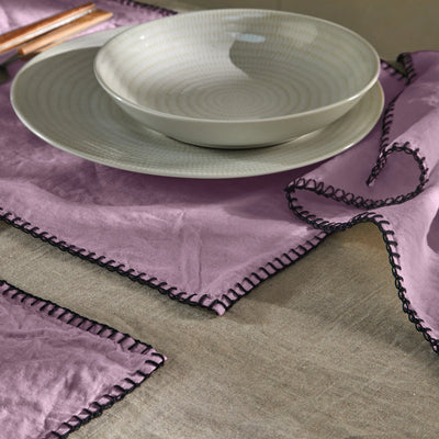 Sets de table bordé "Point de Cheval" en lin lilas