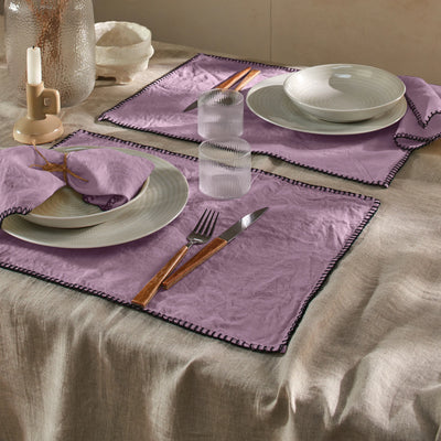 Sets de table "Point de Cheval" en lin lilas