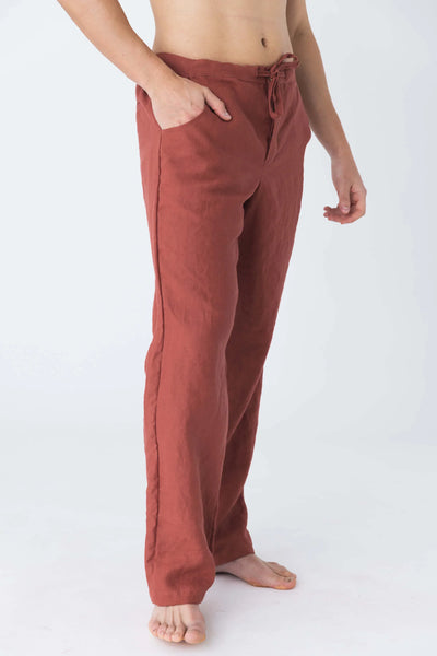 Pantalon en lin décontracté brique 1 #colour_brique