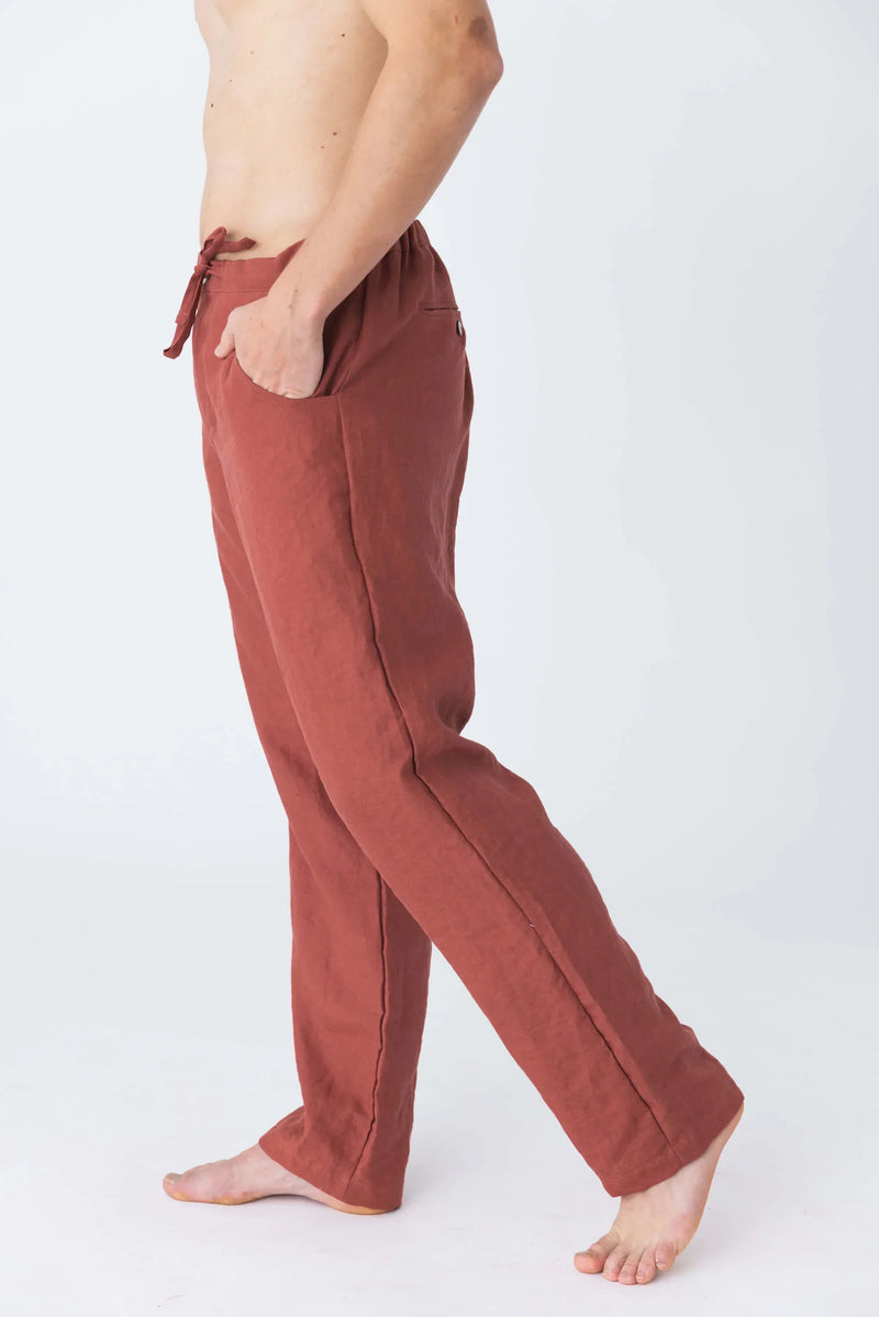 Pantalon en lin décontracté brique 2 