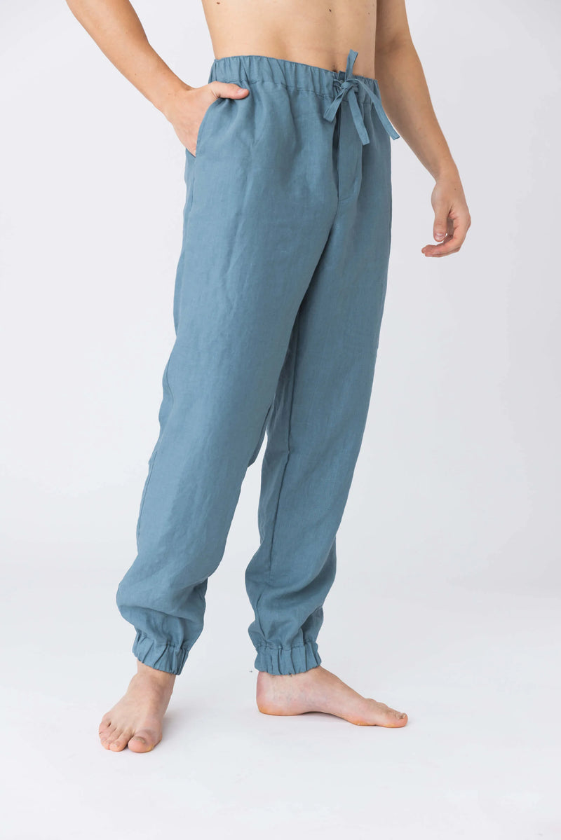 Pantalon en lin, haut et bas élastiqué “Gael” Bleu Français 3 
