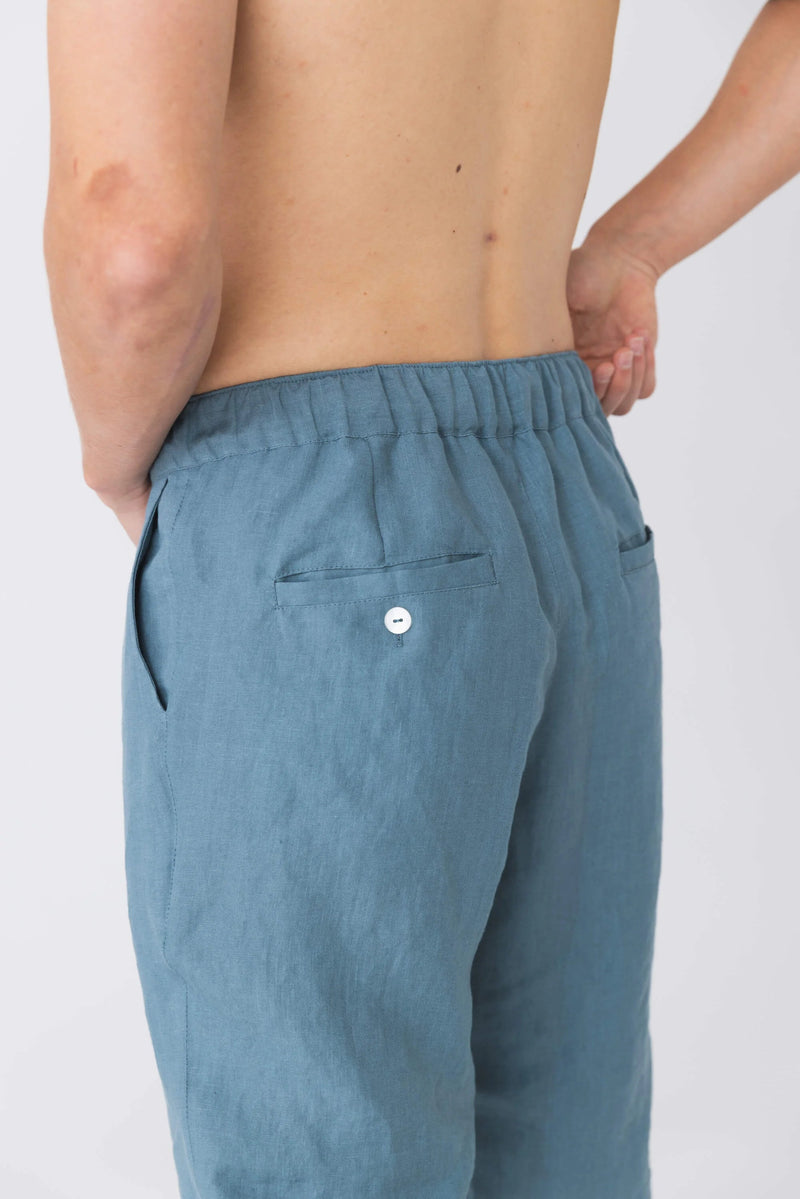 Arrière de Pantalon en lin, élastiqué “Gael” Bleu Français 8 