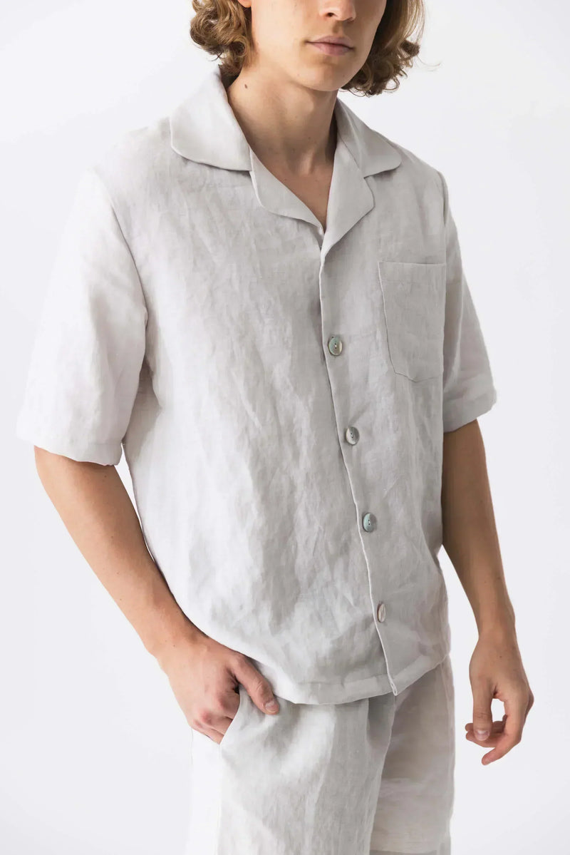 Veste pyjama en lin lavé à manches courtes “Emanuel” Gris Minéral 11 