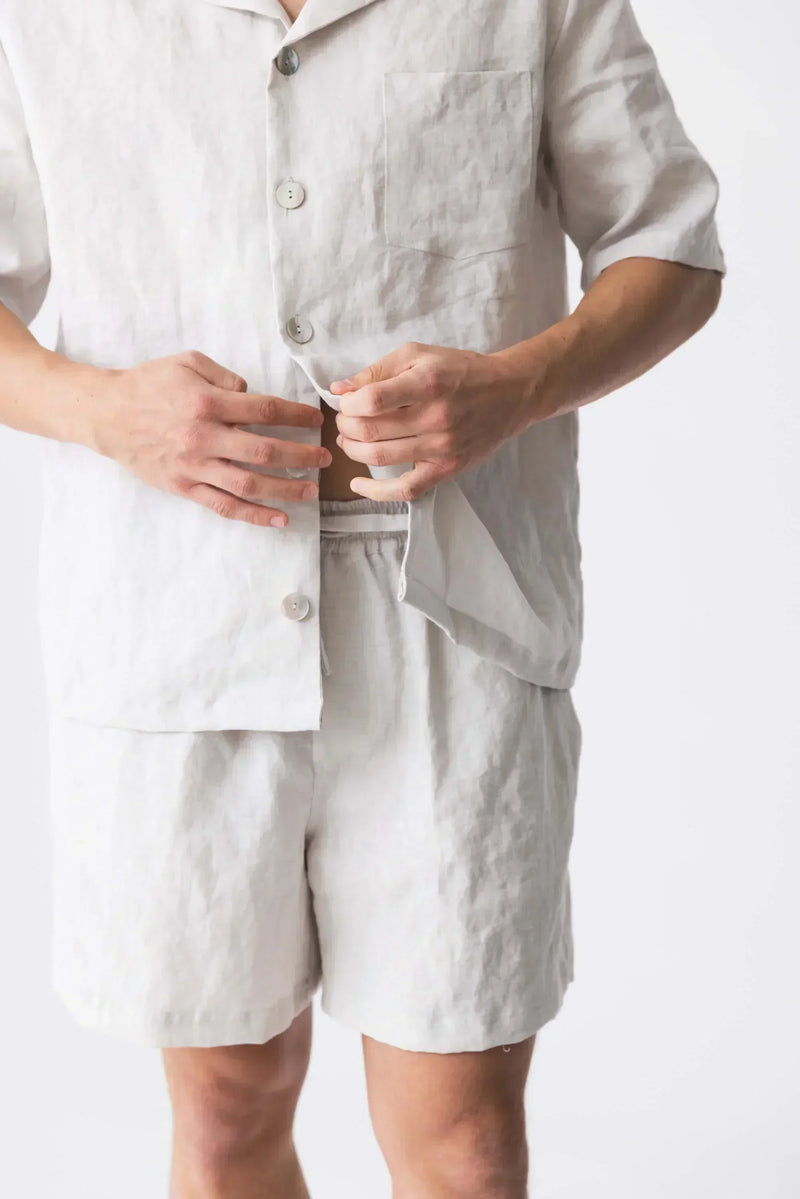 Veste pyjama en lin doux à manches courtes “Emanuel” Gris Minéral 10 