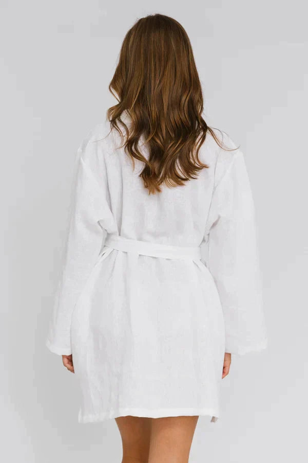 Peignoir court unisex en lin « Alice » Blanc 11 