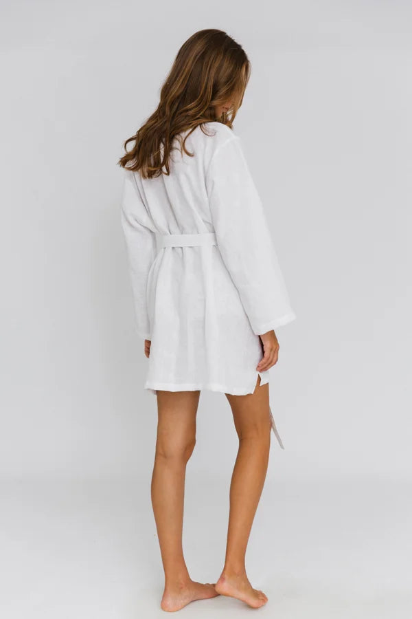 Peignoir court unisex en lin Blanc 5 