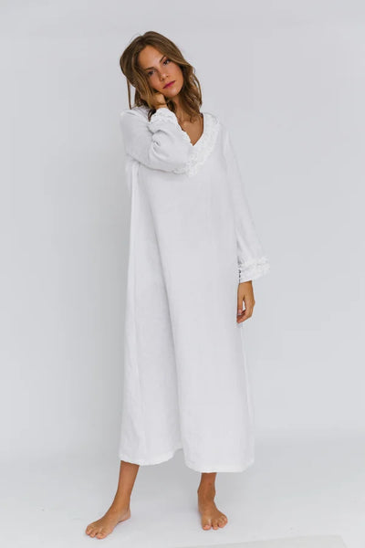 Longue Robe de nuit en lin lavé à mini volants Blanc 7 #colour_blanc-optique