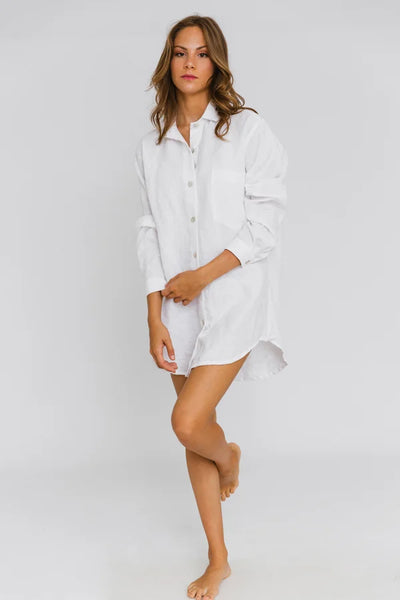 Chemise de nuit en lin boutonnée « Eliza » pour Femme Blanc Optique 7 #colour_blanc-optique