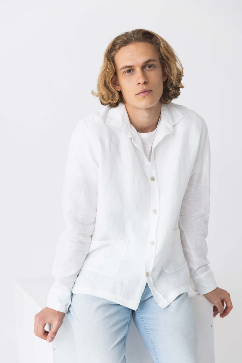 Chemise veste en lin blanc 2 