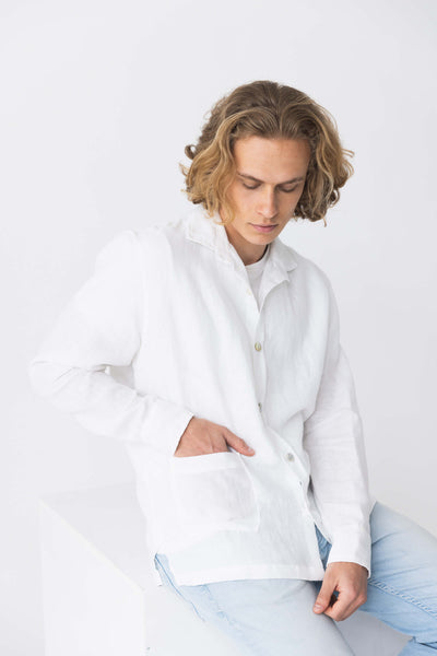 Chemise veste en 100 % lin lavé blanc 10 #colour_blanc-optique
