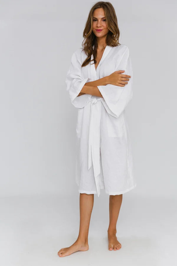 Peignoir long en lin style Kimono « Laís » Blanc 8 