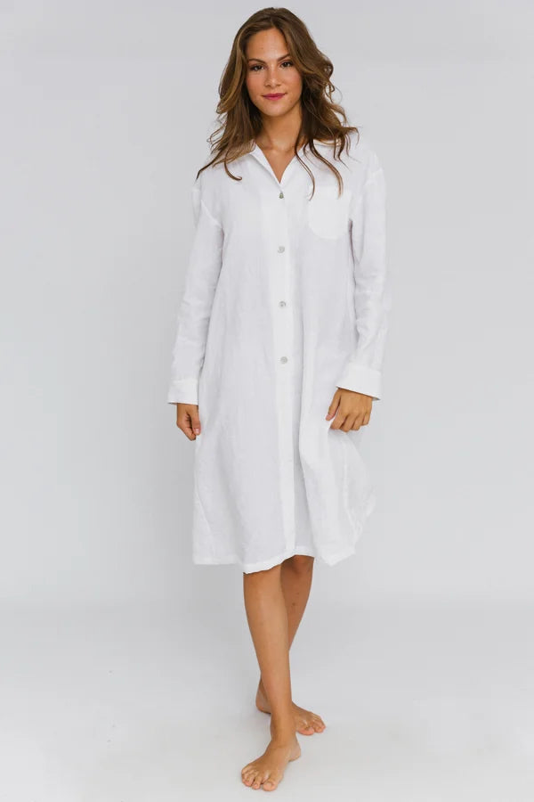 Chemise de nuit luxueuse en lin lavé Blanc Optique 2 