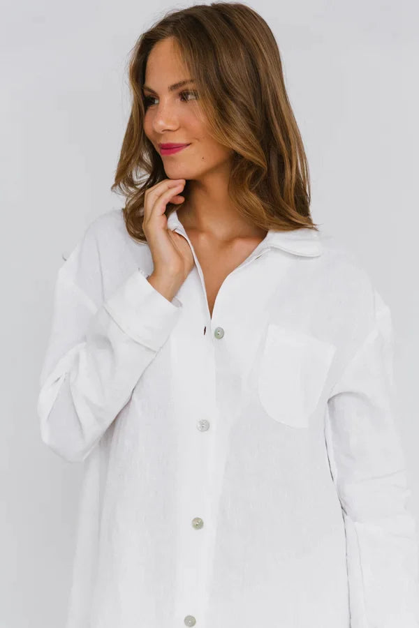 Chemise de nuit luxueuse en lin Blanc Optique 2 