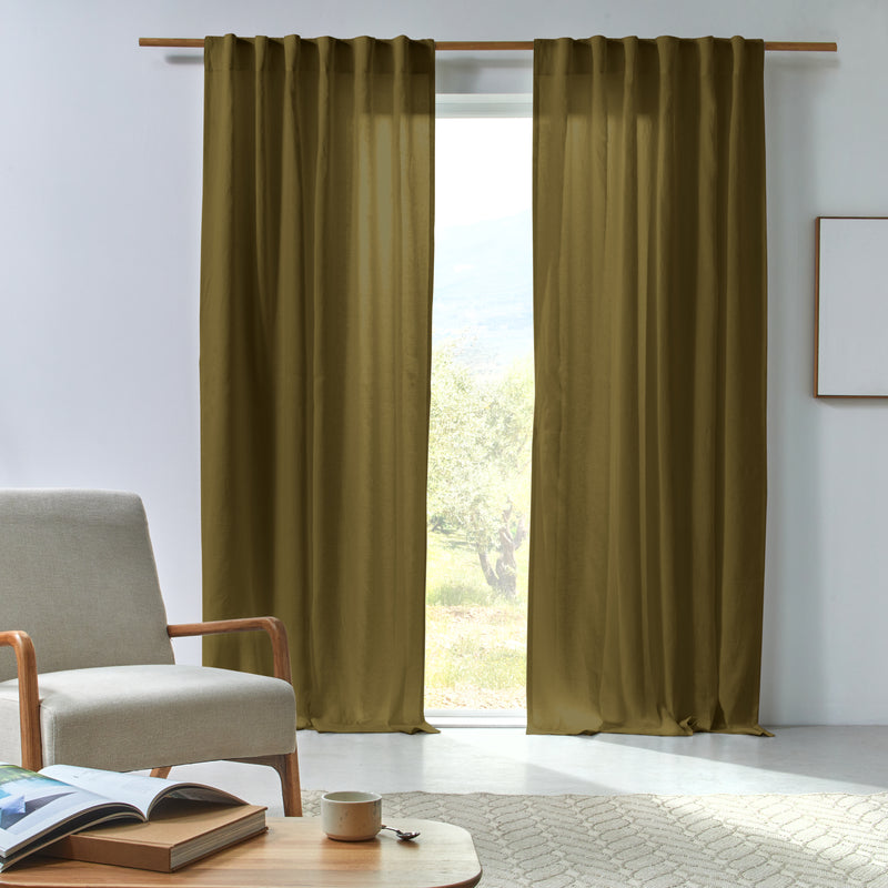Rideau en lin drapé sur mesure Olive Verte