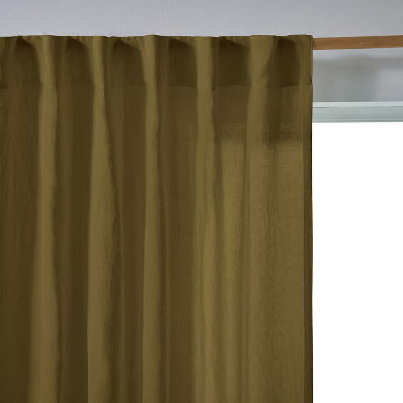 Rideau lin lavé non doublé sur mesure Olive Verte