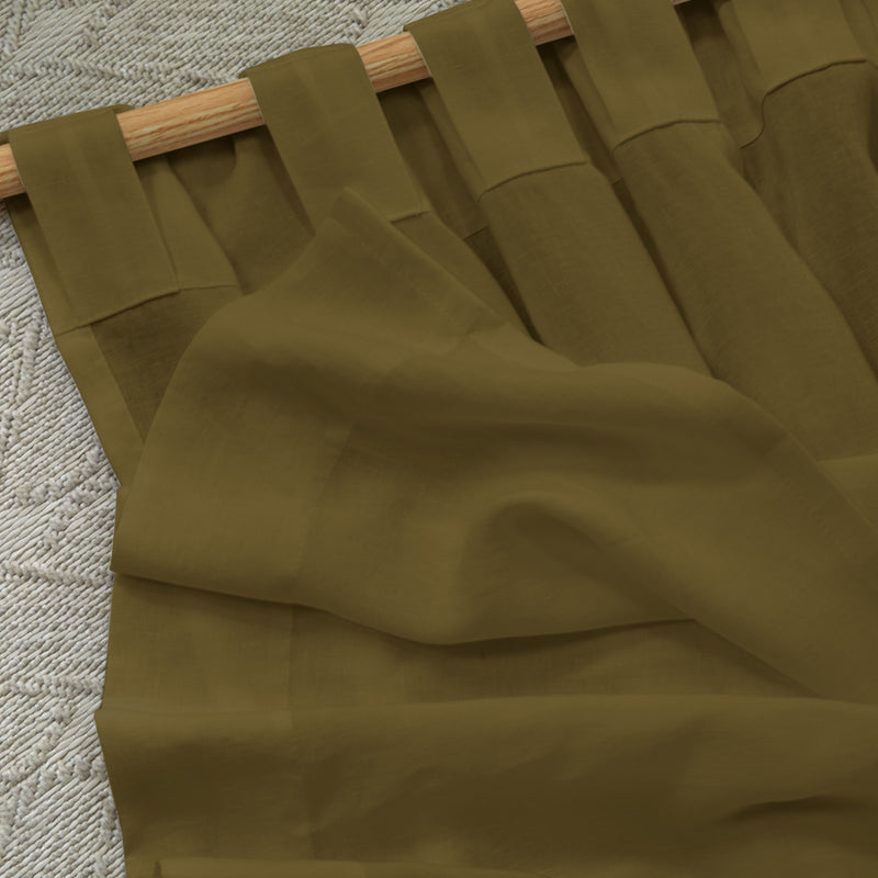 Rideau non doublé en lin sur mesure Olive Verte à pattes cachées
