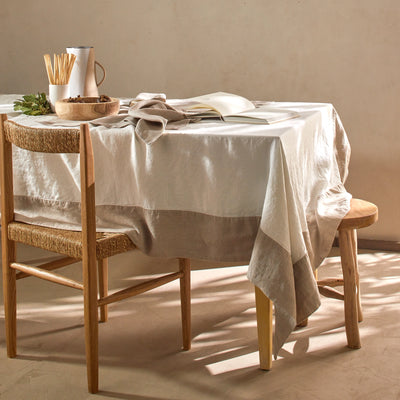 Nappe 100% Lin avec bordure contrastée ivoire