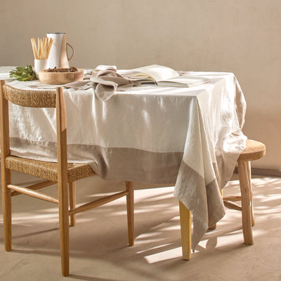 Nappe bicolore sur mesure en lin ivoire
