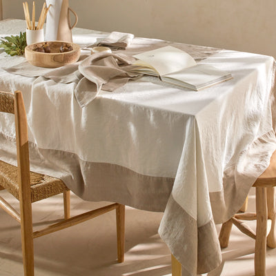 Nappe bicolore sur mesure en lin lavé ivoire
