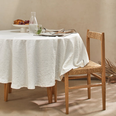 Nappe ovale sur mesure en lin lavé bord crochet ivoire