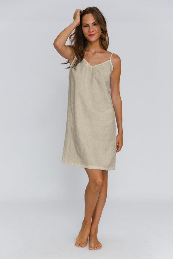 Leinen-Nachthemd in Beige