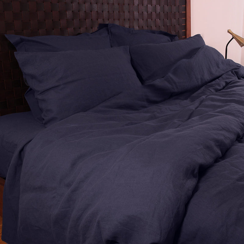 Bettdeckenbezug aus Leinen, nachtblau