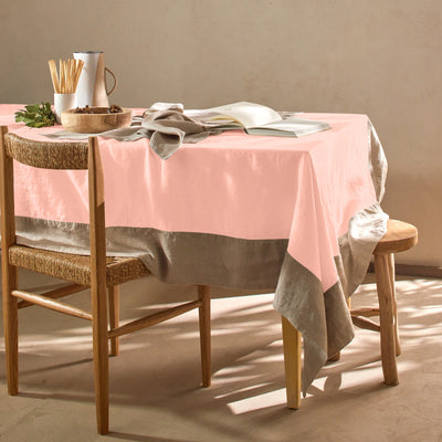 Nappe 100% Lin avec bordure contrastée rose