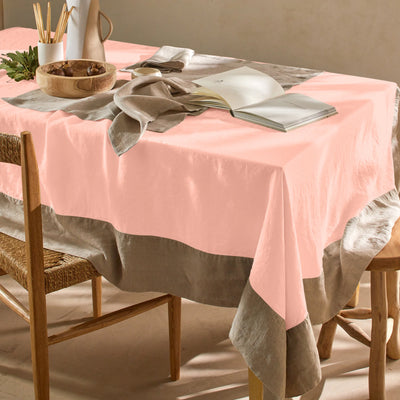 Nappe bicolore sur mesure en lin lavé rose