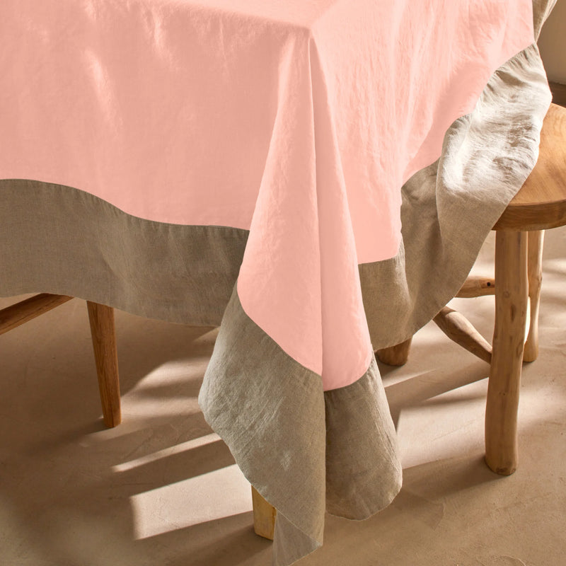 Nappe bicolore en lin sur mesure rose