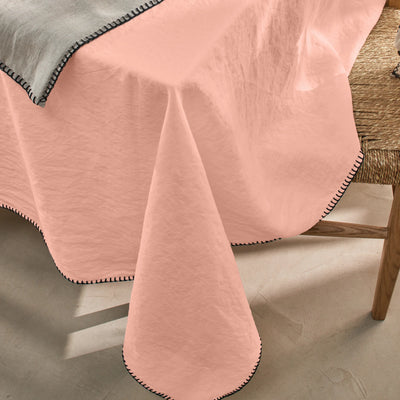 Nappe rect. en lin point de cheval rose