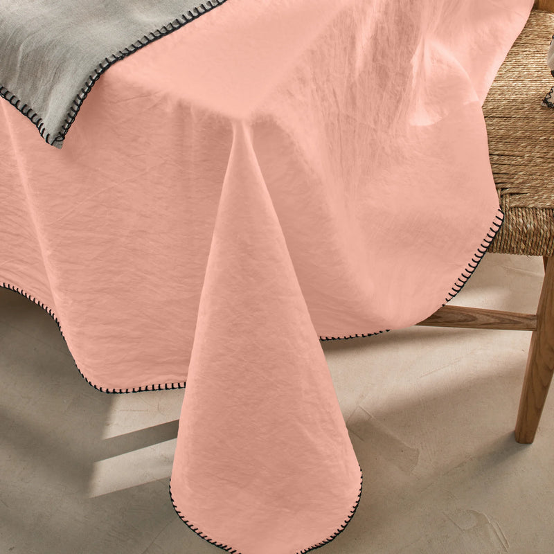 Nappe rect. en lin point de cheval rose