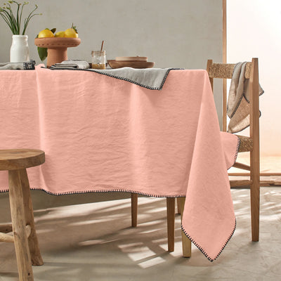 Nappe rect. point de cheval en lin rose