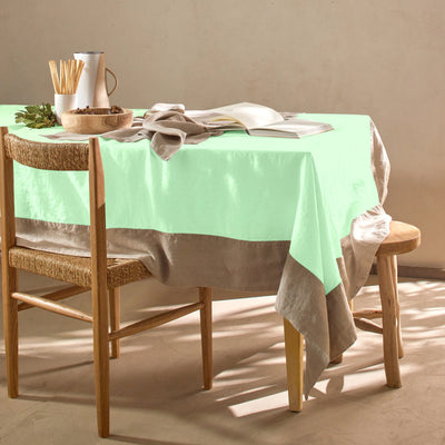 Nappe bicolore sur mesure en lin vert menthe